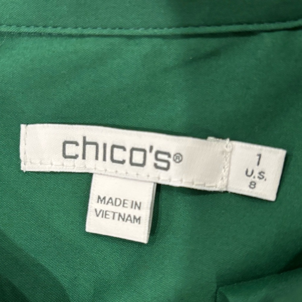 Chico’s Green Cotton Blend Pleated Sleeve Popover Shirt Dress, 1 (size 8) - Picture 9 of 10